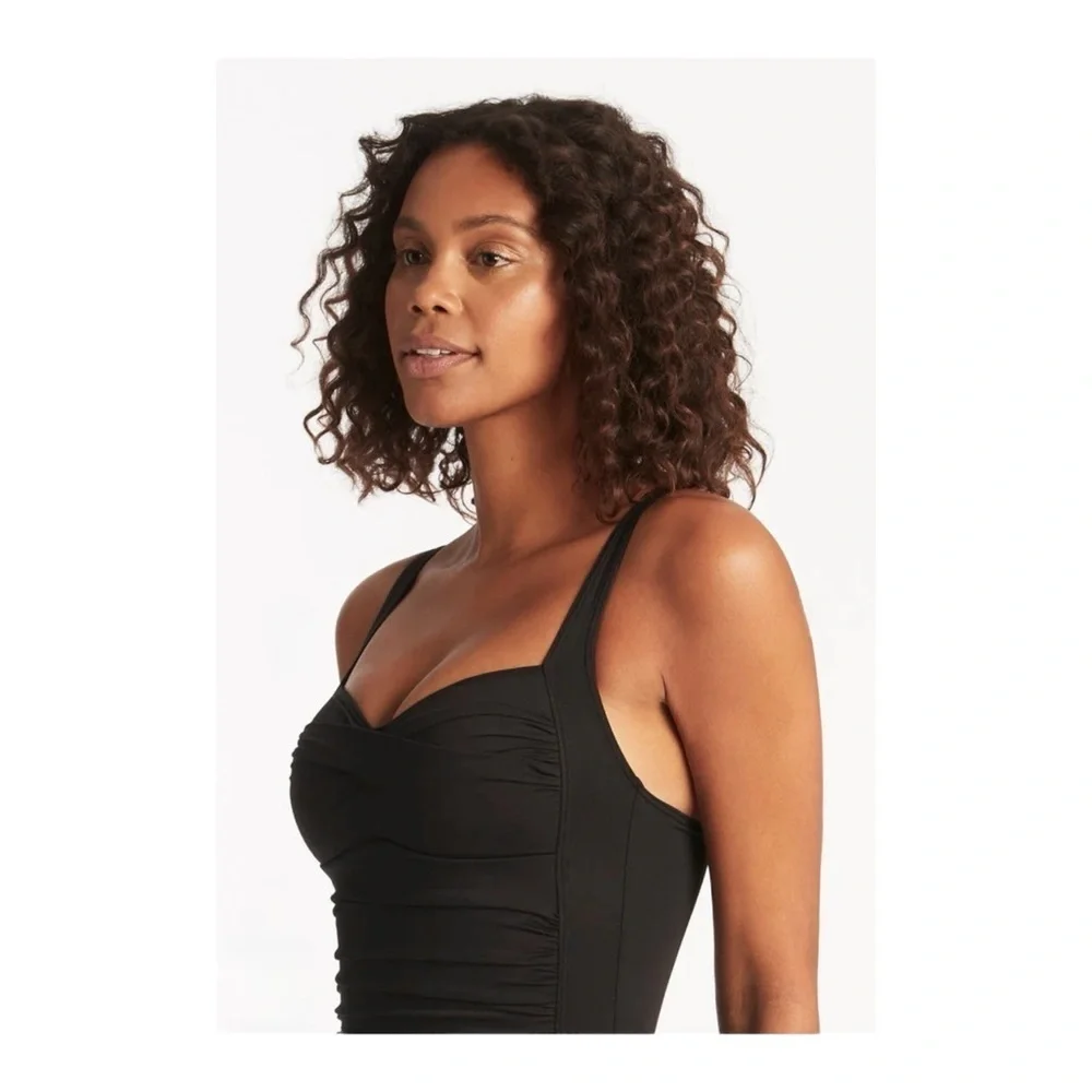 Sea Level Eco Essentials Twist Front One Piece in Black NWT